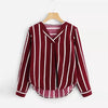 Long Sleeve V Neck Irregular Stripe Shirt - Blindly Shop