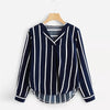 Long Sleeve V Neck Irregular Stripe Shirt - Blindly Shop