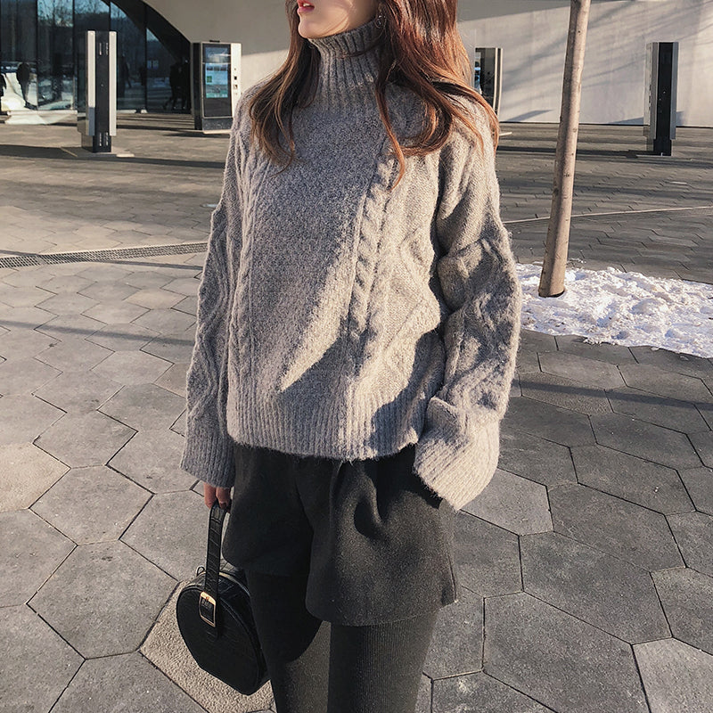 Female loose high collar bottoming thicken pure color sweater - Blindly Shop