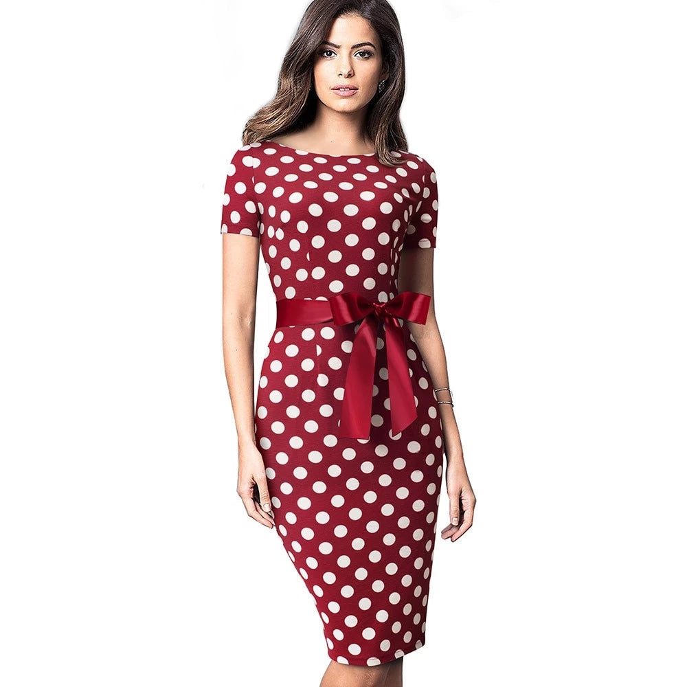 Elegant Retro Polka Dots with Stripes  Bodycon Women Dress - Blindly Shop