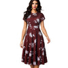 Floral Print Pleated Round neck A-Line Business Party Dress - Blindly Shop