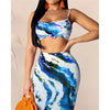 Women&#39;s Sleeveless Sexy 2 Piece -Crop Top &amp; Elastic Print Skirt Set - Blindly Shop