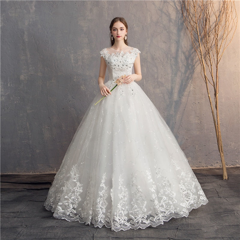 O-neck Diamond Lace Wedding Dress