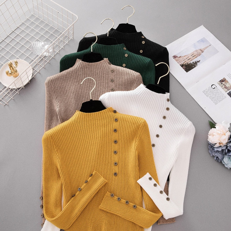 Button Turtleneck Sweater for Women