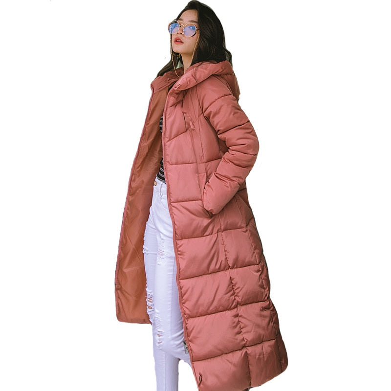 Women's Jacket X-long Hooded Cotton Padded Female Coat