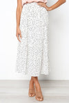 White Dots Floral Print Pleated Midi Skirt
