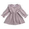 Ruffles Long Sleeve Solid Cotton Party Dress for girl