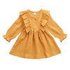 Ruffles Long Sleeve Solid Cotton Party Dress for girl