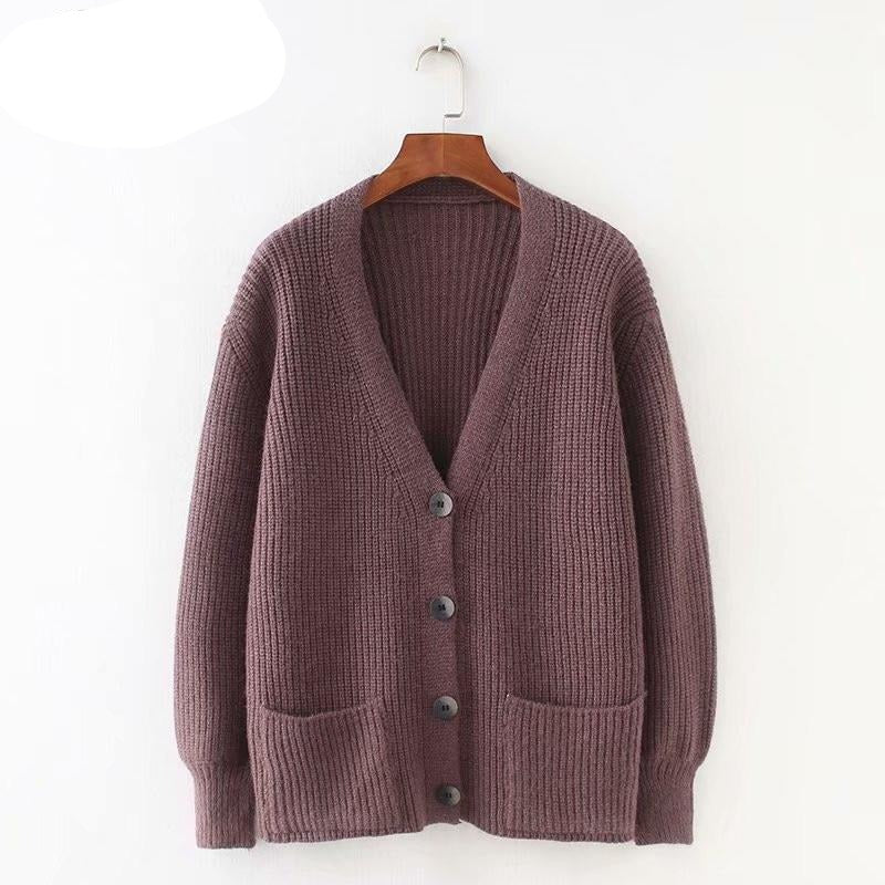 Women's V neck Solid Cardigans Sweater