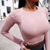 Womens Fitness Sports Solid Thumb Buckle Tight Crop Tops