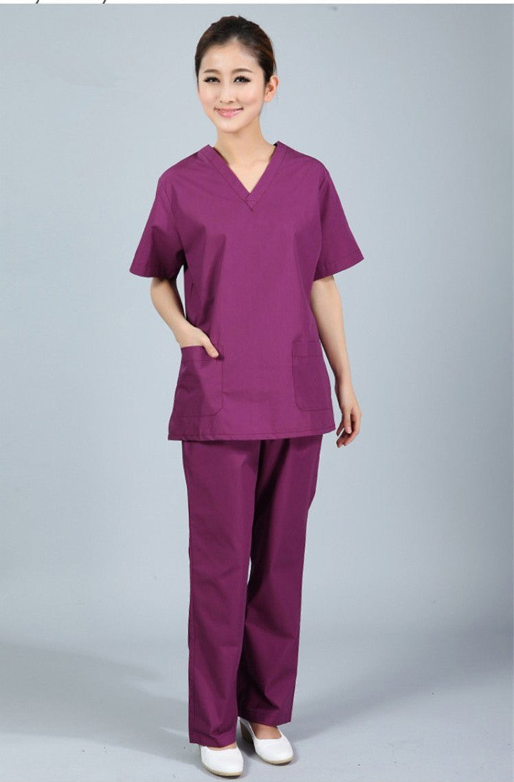 New premium Women's V neck  Nurse Uniform SET Hospital Medical Scrub Set Clothes Short Sleeve Surgical Scrubs - Blindly Shop