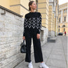 Women Crewneck Long Sleeve Knitted Sweater, Suite set  - Two Piece