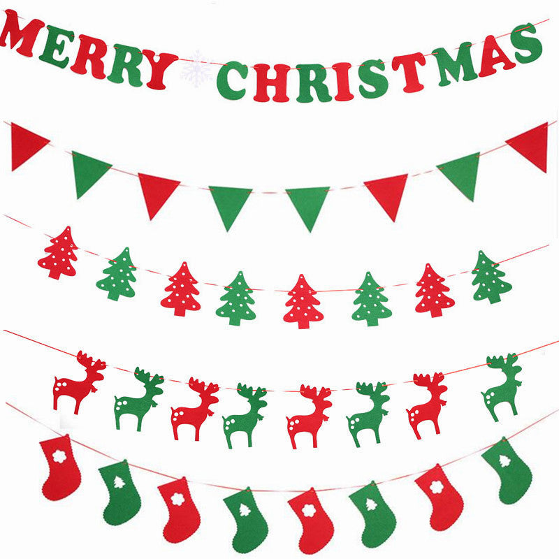 Non-woven Fabric Xmas Flags Santa Clause Floral Bunting Banners Merry Christmas Decoration. - Blindly Shop