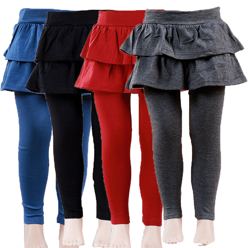 2-8Y Girls Warm Cute Cake Culottes Leggings With Ruffle Tutu Skirt - Blindly Shop