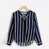 Long Sleeve V Neck Irregular Stripe Shirt - Blindly Shop