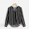 Long Sleeve V Neck Irregular Stripe Shirt - Blindly Shop