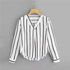 Long Sleeve V Neck Irregular Stripe Shirt - Blindly Shop