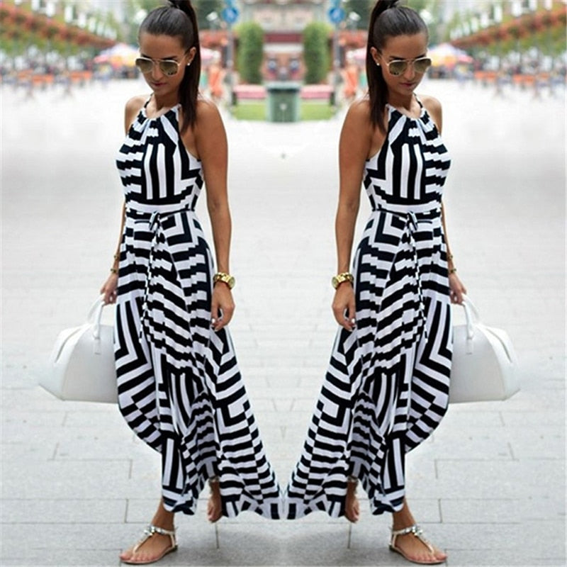 Women Sexy Boho Striped Dress - Blindly Shop