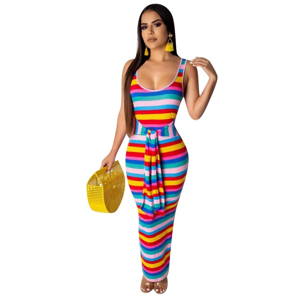 Rainbow Striped Sexy Bohemian Long Dress - Blindly Shop