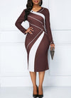 Geometric O-neck  Long Sleeve contract pattern classic Women Dress - Blindly Shop