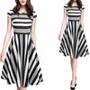 Summer Women Vintage Striped Short Sleeve A-Line Work Dress - Blindly Shop