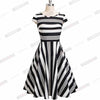 Summer Women Vintage Striped Short Sleeve A-Line Work Dress - Blindly Shop