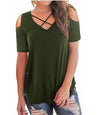 Casual Cross V-Neck floral designer Tops Tees for Female - Blindly Shop