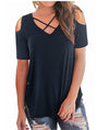 Casual Cross V-Neck floral designer Tops Tees for Female - Blindly Shop