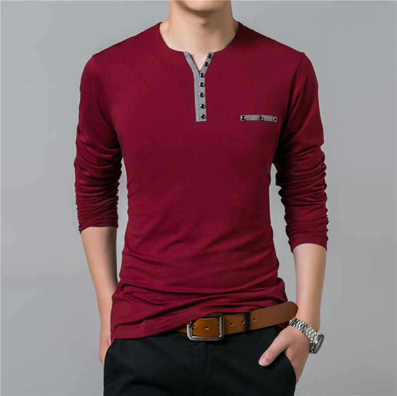 Long Sleeve Henry Collar Tee Shirt for Men