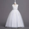 3-15Yrs Kids Girl&#39;s Long White Lace Flower Party Ball Gown