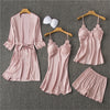 Satin Pajamas With Shorts 4-Piece Sleepwear Suits