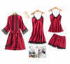 Satin Pajamas With Shorts 4-Piece Sleepwear Suits