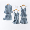 Satin Pajamas With Shorts 4-Piece Sleepwear Suits