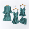 Satin Pajamas With Shorts 4-Piece Sleepwear Suits