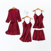 Satin Pajamas With Shorts 4-Piece Sleepwear Suits