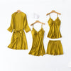 Satin Pajamas With Shorts 4-Piece Sleepwear Suits