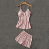 Satin Pajamas With Shorts 4-Piece Sleepwear Suits