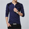 Floral Print Henry Collar Button Decorate Long Sleeve T-shirt