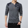 Floral Print Henry Collar Button Decorate Long Sleeve T-shirt