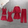 5Pcs Pajama Set Satin Sexy Lace Nightie