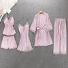 5Pcs Pajama Set Satin Sexy Lace Nightie