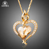 Gift of Love Long Link Golden Chain Austrian Crystal Heart Pendant Necklace