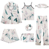 Stain Faux Silk 7 Pieces Pajamas Sets Sleepwear