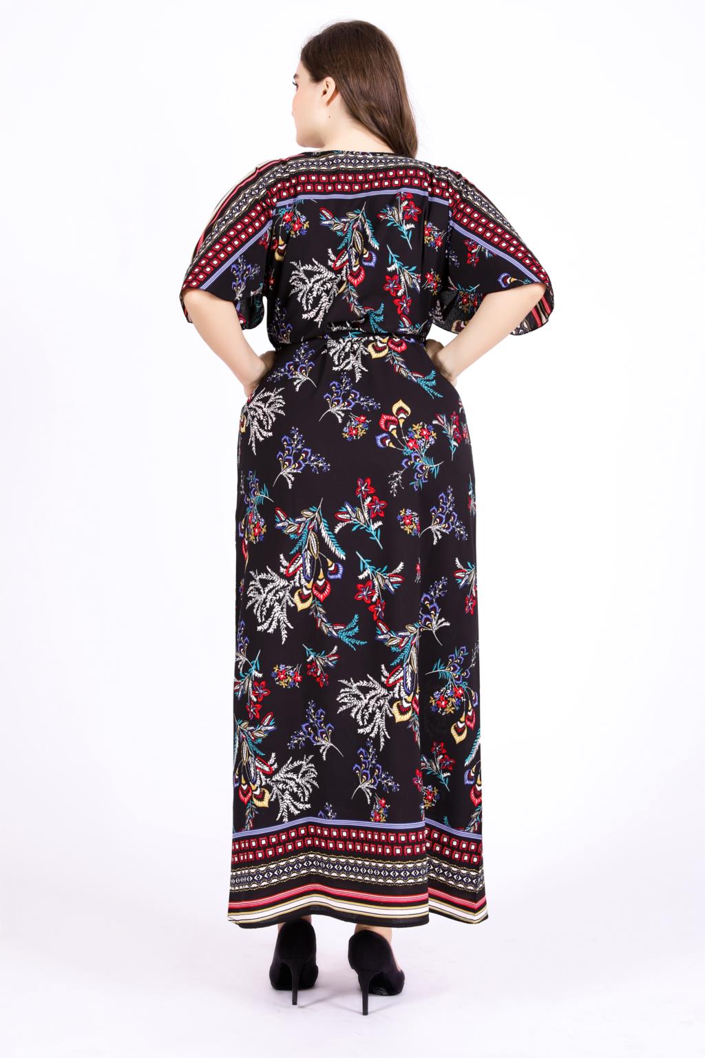 Boho styled V Neck Short Sleeve Retro Floral Print Dress