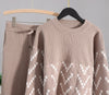 Women Crewneck Long Sleeve Knitted Sweater, Suite set  - Two Piece