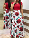 Women Dress - Short Sleeves O Neck Floral Printed Draped Long Dress - Blindly Shop