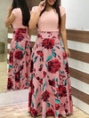 Women Dress - Short Sleeves O Neck Floral Printed Draped Long Dress - Blindly Shop