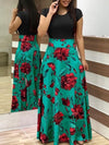 Women Dress - Short Sleeves O Neck Floral Printed Draped Long Dress - Blindly Shop