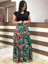 Women Dress - Short Sleeves O Neck Floral Printed Draped Long Dress - Blindly Shop