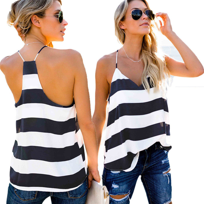 New Striped Women V-Neck Casual Tops - Blindly Shop